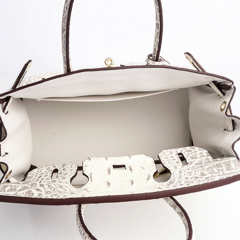 Ava Leather Padlock Handbag - Gold Hardware 28 cm - HandbagCrave UK